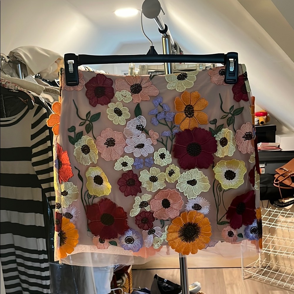 Red and Yellow Embellished Mini Skirt for Casual Wear